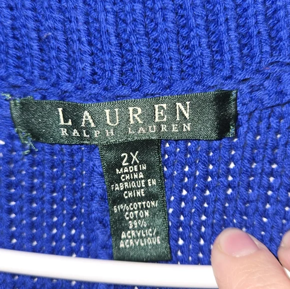 Ralph Lauren Blue Toggle Button Up Cardigan Sweater W/ Pockets, 2X - Picture 7 of 11